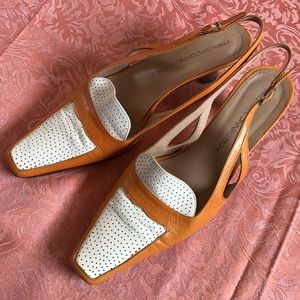 Genuine leather kitten heel sling backs, EUC